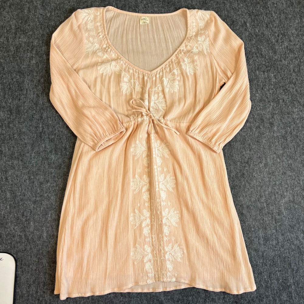 ONeill Light Pink Embroidered Boho Lightweight Mini Beach Dress Sz L - Picture 3 of 12